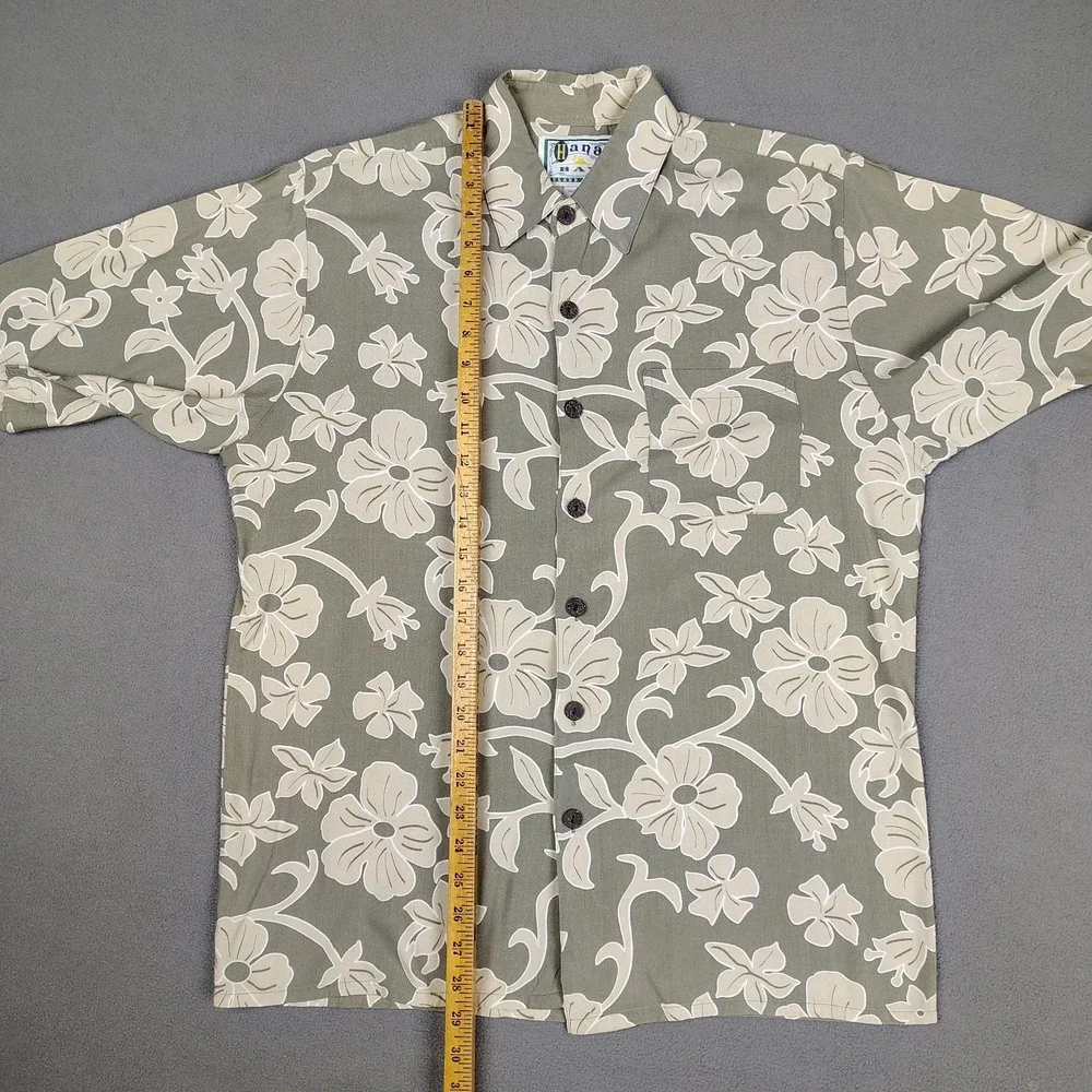 VINTAGE Hana Bay Hawaiian Shirt Medium Relaxed Sage Green Floral Print Cruise EC